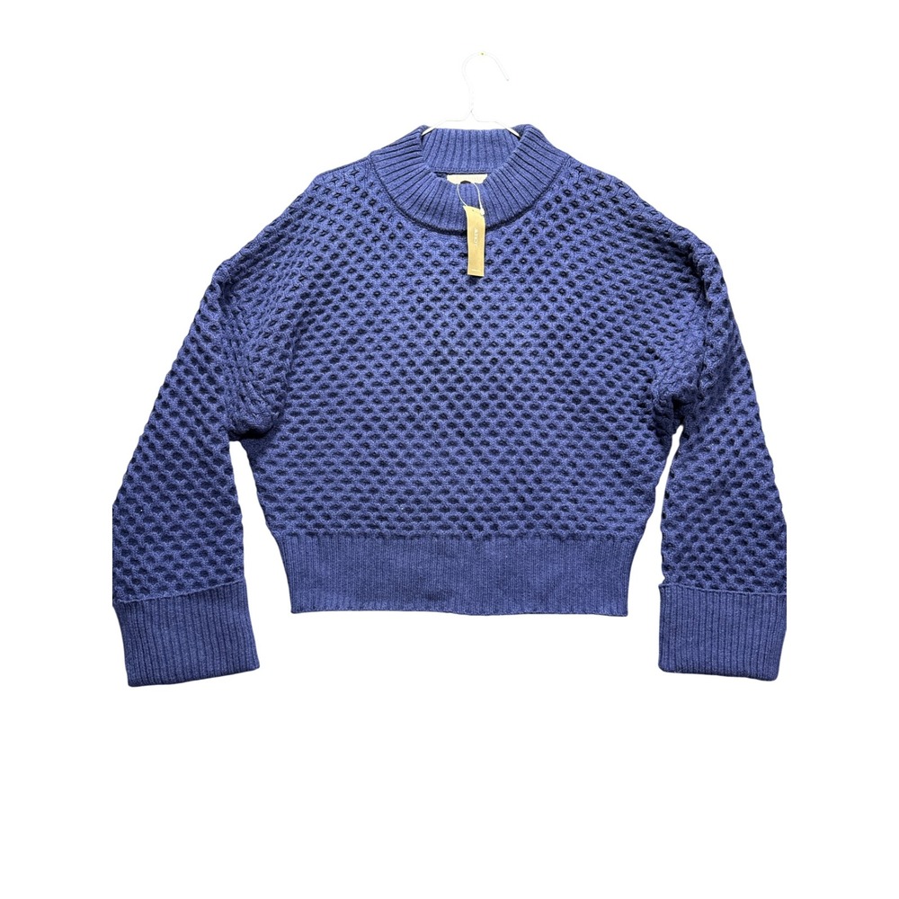 J. Crew Sweater Women M Navy Honeycomb Knit Mock Neck CO597